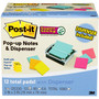 Post-it Pop-up Notes Super Sticky Pop-up Dispenser Value Pack, For 3 x 3 Pads, Black/Clear, Includes (12) Marrakesh Rio de Janeiro Super Sticky Pop-up Pad