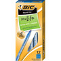 BIC Round Stic Xtra Life Ballpoint Pen, Stick, Medium 1 mm, Blue Ink, Translucent Blue Barrel, Dozen