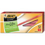BIC Round Stic Xtra Life Ballpoint Pen, Stick, Medium 1 mm, Red Ink, Translucent Red Barrel, Dozen