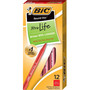 BIC Round Stic Xtra Life Ballpoint Pen, Stick, Medium 1 mm, Red Ink, Translucent Red Barrel, Dozen
