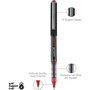 uniball VISION Rollerball Pen, Stick, Extra-Fine 0.5 mm, Red Ink, Gray/Red/Clear Barrel, Dozen