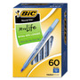 BIC Round Stic Xtra Life Ballpoint Pen Value Pack, Stick, Medium 1 mm, Blue Ink, Translucent Blue Barrel, 60/Box (BICGSM609BE) View Product Image