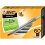 BIC Round Stic Xtra Life Ballpoint Pen Value Pack, Stick, Medium 1 mm, Black Ink, Translucent Frost Barrel, 60/Box