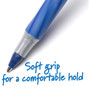 BIC Round Stic Grip Xtra Comfort Ballpoint Pen, Easy-Glide System, Stick, Medium 1.2 mm, Blue Ink, Gray/Blue Barrel, Dozen