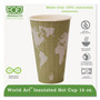 Eco-Products World Art Renewable and Compostable Insulated Hot Cups, 16 oz, Paper, Brown/White, 40/Pack, 15 Packs/Carton