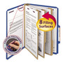Smead Eight-Section Pressboard Top Tab Classification Folders, 8 SafeSHIELD Fasteners, 3 Dividers, Letter Size, Dark Blue, 10/Box