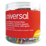 Universal Plastic-Coated Paper Clips with One-Compartment Dispenser Tub, Jumbo, Assorted Colors, 250/Pack