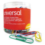 Universal Plastic-Coated Paper Clips with One-Compartment Dispenser Tub, Jumbo, Assorted Colors, 250/Pack