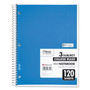 Mead Spiral Notebook, 3-Subject, Medium/College Rule, Randomly Assorted Cover Color, (120) 11 x 8 Sheets