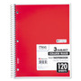 Mead Spiral Notebook, 3-Subject, Medium/College Rule, Randomly Assorted Cover Color, (120) 11 x 8 Sheets