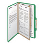 Smead Four-Section Pressboard Top Tab Classification Folders, Four SafeSHIELD Fasteners, 1 Divider, Legal Size, Green, 10/Box