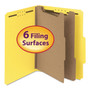 Smead Recycled Pressboard Classification Folders, 2" Expansion, 2 Dividers, 6 Fasteners, Letter Size, Yellow Exterior, 10/Box