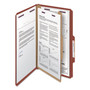 Smead Pressboard Classification Folders, Four SafeSHIELD Fasteners, 2/5-Cut Tabs, 1 Divider, Legal Size, Red, 10/Box