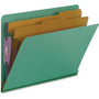 Smead End Tab Pressboard Classification Folders, Six SafeSHIELD Fasteners, 2" Expansion, 2 Dividers, Letter Size, Green, 10/Box