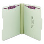 Smead Recycled Pressboard Fastener Folders, 1/3-Cut Tabs, Two SafeSHIELD Fasteners, 2" Expansion, Letter Size, Gray-Green, 25/Box