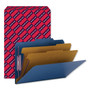 Smead Six-Section Pressboard Top Tab Classification Folders, Six SafeSHIELD Fasteners, 2 Dividers, Legal Size, Dark Blue, 10/Box