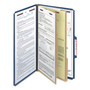 Smead Six-Section Pressboard Top Tab Classification Folders, Six SafeSHIELD Fasteners, 2 Dividers, Legal Size, Dark Blue, 10/Box