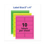 Avery High-Vis Removable Laser/Inkjet ID Labels, 2 x 4, Asst. Neon, 120/Pack