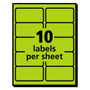 Avery High-Vis Removable Laser/Inkjet ID Labels, 2 x 4, Asst. Neon, 120/Pack