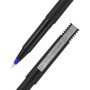 uniball Rollerball Pen, Stick, Extra-Fine 0.5 mm, Blue Ink, Black/Blue Barrel, 72/Pack