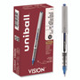 uniball VISION Rollerball Pen, Stick, Fine 0.7 mm, Blue Ink, Silver/Blue/Clear Barrel, Dozen