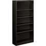 HON Brigade Steel Bookcase | 5 Shelves | 34-1/2"W | Black Finish - 5 Shelf(ves) - 71" Height x 34.50" Width x 12.62" Depth - Adjustable Shelf, Reinforced, Welded, Durable, Compact - Black - Steel
