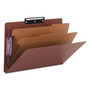 Smead Pressboard Classification Folders, Six SafeSHIELD Fasteners, 1/3-Cut Tabs, 2 Dividers, Legal Size, Red, 10/Box