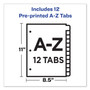 Avery Durable Preprinted Plastic Tab Dividers, 12-Tab, A to Z, 11 x 8.5, Assorted, 1 Set