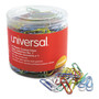 Universal Plastic-Coated Paper Clips with One-Compartment Dispenser Tub, #1, Assorted Colors, 500/Pack (UNV95001) View Product Image