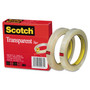 Scotch Transparent Tape, 3" Core, 0.5" x 72 yds, Transparent, 2/Pack