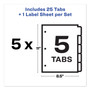 Avery Print and Apply Index Maker Clear Label Plastic Dividers with Printable Label Strip, 5-Tab, 11 x 8.5, Assorted Tabs, 5 Sets