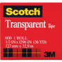 Scotch Transparent Tape - 1/2"W - 36 yd Length x 0.50" Width - 1" Core - Clear - Moisture Resistant, Stain Resistant, Long Lasting - (MMM600121296PK)