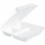 Dart 9-1/2" Triple-Compartment Foam Containers - White - Foam Body - 100/Pack