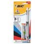 BIC 4-Color 3 + 1 Ballpoint Pen/Pencil, Retractable, Medium 1 mm Pen/0.7 mm Pencil, Black/Blue/Red Ink, Gray/White Barrel