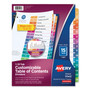 Avery Customizable TOC Ready Index Multicolor Tab Dividers, 15-Tab, 1 to 15, 11 x 8.5, White, Traditional Color Tabs, 1 Set