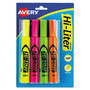 Avery HI-LITER Desk-Style Highlighters, Assorted Ink Colors, Chisel Tip, Assorted Barrel Colors, 4/Set AVE24063