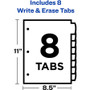 Avery Write and Erase Big Tab Durable Plastic Dividers, 3-Hole Punched, 8-Tab, 11 x 8.5, Assorted, 1 Set