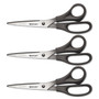 Westcott Value Line Stainless Steel Shears Value Pack, 8" Long, 3.5" Cut Length, Crane-Style Black Handle, 3/Pack