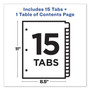 Avery Customizable TOC Ready Index Multicolor Tab Dividers, 15-Tab, 1 to 15, 11 x 8.5, White, Contemporary Color Tabs, 1 Set