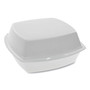 Pactiv Evergreen Foam Hinged Lid Container, Single Tab Lock, 6.38 x 6.38 x 3, White, 500/Carton (PCTYTH100800000) View Product Image