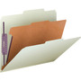 Smead Pressboard Classification Folders, Four SafeSHIELD Fasteners, 2/5-Cut Tabs, 1 Divider, Letter Size, Gray-Green, 10/Box