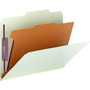 Smead Pressboard Classification Folders, Four SafeSHIELD Fasteners, 2/5-Cut Tabs, 1 Divider, Letter Size, Gray-Green, 10/Box
