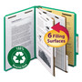 Smead Recycled Pressboard Classification Folders, 2" Expansion, 2 Dividers, 6 Fasteners, Letter Size, Green Exterior, 10/Box
