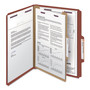 Smead Pressboard Classification Folders, Four SafeSHIELD Fasteners, 2/5-Cut Tabs, 1 Divider, Letter Size, Red, 10/Box