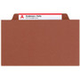Smead Pressboard Classification Folders, Four SafeSHIELD Fasteners, 2/5-Cut Tabs, 1 Divider, Letter Size, Red, 10/Box