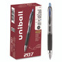 uniball Signo 207 Gel Pen, Retractable, Medium 0.7 mm, Blue Ink, Smoke/Black/Blue Barrel, Dozen