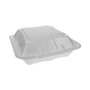 Pactiv Evergreen Vented Foam Hinged Lid Container, Dual Tab Lock Economy, 3-Compartment, 9.13 x 9 x 3.25, White, 150/Carton (PCTYTD19903ECON) View Product Image