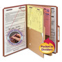 Smead 6-Section Pressboard Top Tab Pocket Classification Folders, 6 SafeSHIELD Fasteners, 2 Dividers, Legal Size, Red, 10/Box