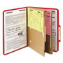 Smead 6-Section Pressboard Top Tab Pocket Classification Folders, 6 SafeSHIELD Fasteners, 2 Dividers, Letter Size, Bright Red,10/BX
