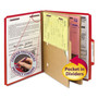 Smead 6-Section Pressboard Top Tab Pocket Classification Folders, 6 SafeSHIELD Fasteners, 2 Dividers, Letter Size, Bright Red,10/BX